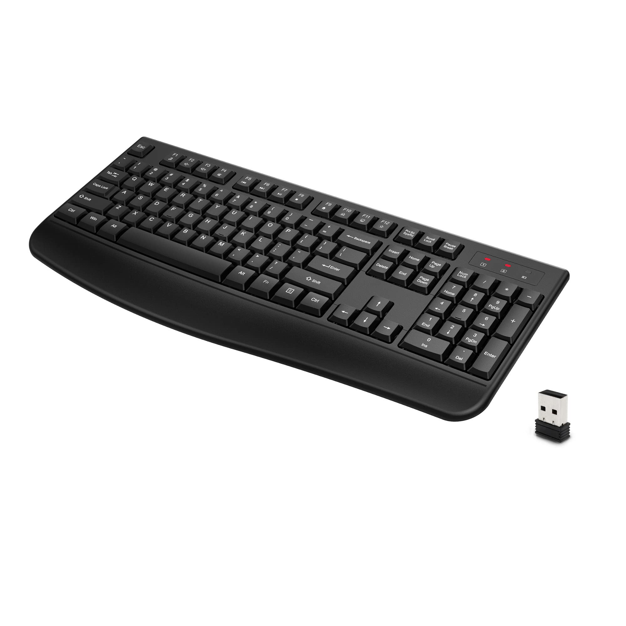 Photo 1 of QUASIO Wireless Keyboard, 2.4G Full-Sized Ergonomic Wireless Computer Keyboard with Wrist Rest for Windows, Mac OS Laptop/PC/Desktop/Notebook(Black)