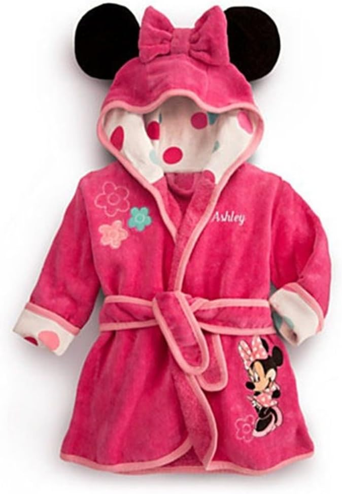 Little Girls Bathrobe with Hood Pajamas Robe Minnie Coats Clothes Pink 2-6y