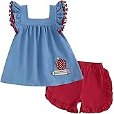 SHUING Toddler Girl Back to School Clothes Apple Plaid Doll Collar Puff Sleeve Tops Ruffled Shorts Set Infant Summer Outfit