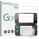 amFilm Nintendo 2DS XL Screen Protector Pack, [2 GLASS Top, 4 PET Bottom] Screen Protectors for New Nintendo 2DS XL 2017 (6 P