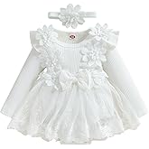 ZAXARRA Infant Baby Girl Romper Dress Baby Dress Romper Flowers Lace Fall Winter Clothes with Headband