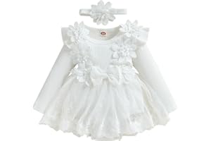 Baby Girl Clothes 3D Flower LongSleeve Rib Knit Romper Dress Newborn Girl Flower Dress Outfits