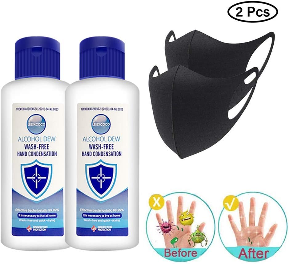 (50ML-2PC) Hand Sanitizer and 2 pc mask for Personal Health,Advanced Hand Soap Refreshing Gel Handwash Travel Size,Disposable Antibacterial Sterilization, Kills 99.9% of Germs