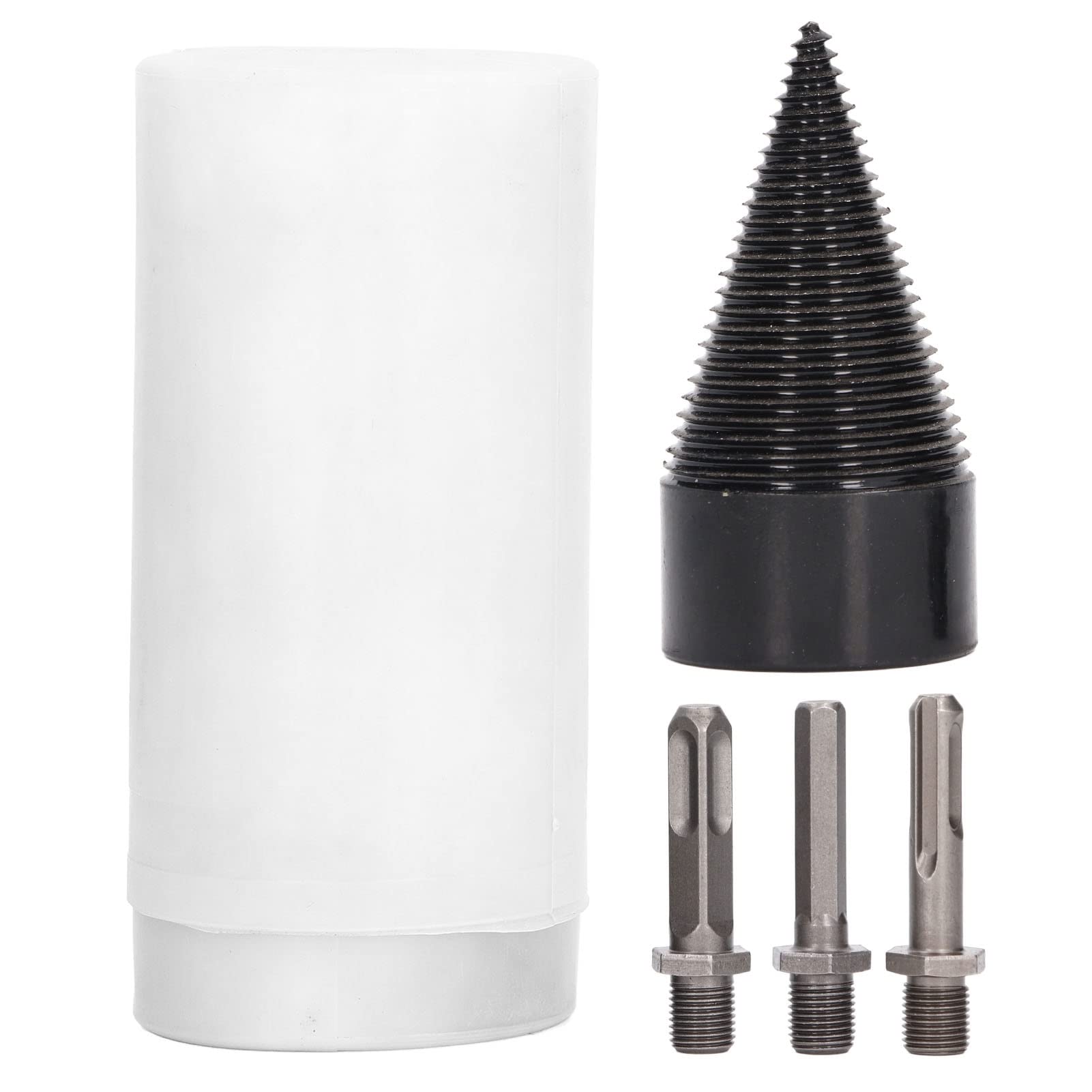 Wood Splitting Drill, 4-Piece 64 mm Wood Splitter Drill Bit Set, Drilling Screw, Conical Driver, Firewood Drill, Cone Wood Splitting Drill, Heavy Carbon Steel, Electric (50 mm / 1.97 inches)