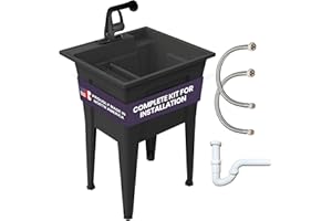 Freestanding Utility Sink with One Handle Black Faucet - 24" Plastic Utility Sink for Garage, Laundry, Indoor and Oudoor Use - Laundry Tub Kit by Noah William Home - Black (19.5 gal)