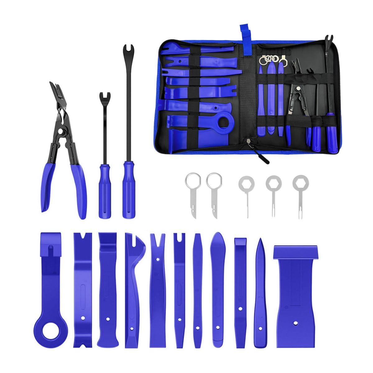 Photo 1 of Suvnie 19PCS Trim Removal Tool Set, Car Panel Door Audio Trim Removal Tool Kit, Plastic Pry Tool Kit for Car Panel Dash Door Audio with Storage Bag, Universal Car Accessories (Blue)