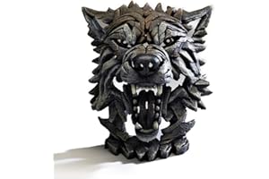 Enesco Edge Sculpture Wolf Face Snarling Bust Figurine, 13.98 Inch, Gray and White