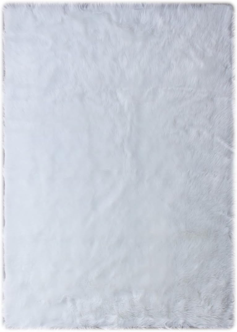 Masada Rugs, Faux Sheep Fur Shag Area Rug White (5 Feet X 7 Feet)