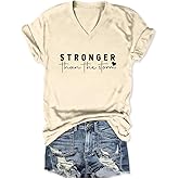 Stronger Than The Storm Tshirt Womens Christian Tops V Neck Inspirational Shirt Cute Graphic Shirt Short Sleeve Tees