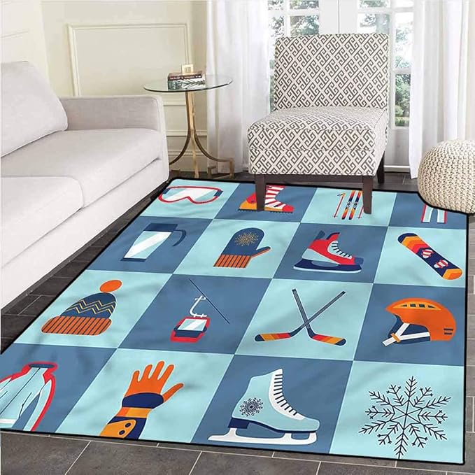 Sports Home Decor Rug with NonSkid Rubber Backing Winter