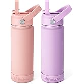 Fimibuke Kids Insulated Water Bottle, 18oz BPA FREE Kids Cups with Straw Double Wall Vacuum Tumbler 18/8 Stainless Steel Leak Proof Toddler Water Bottle for School Boys Girls (2 Pack, Milky Pastel)
