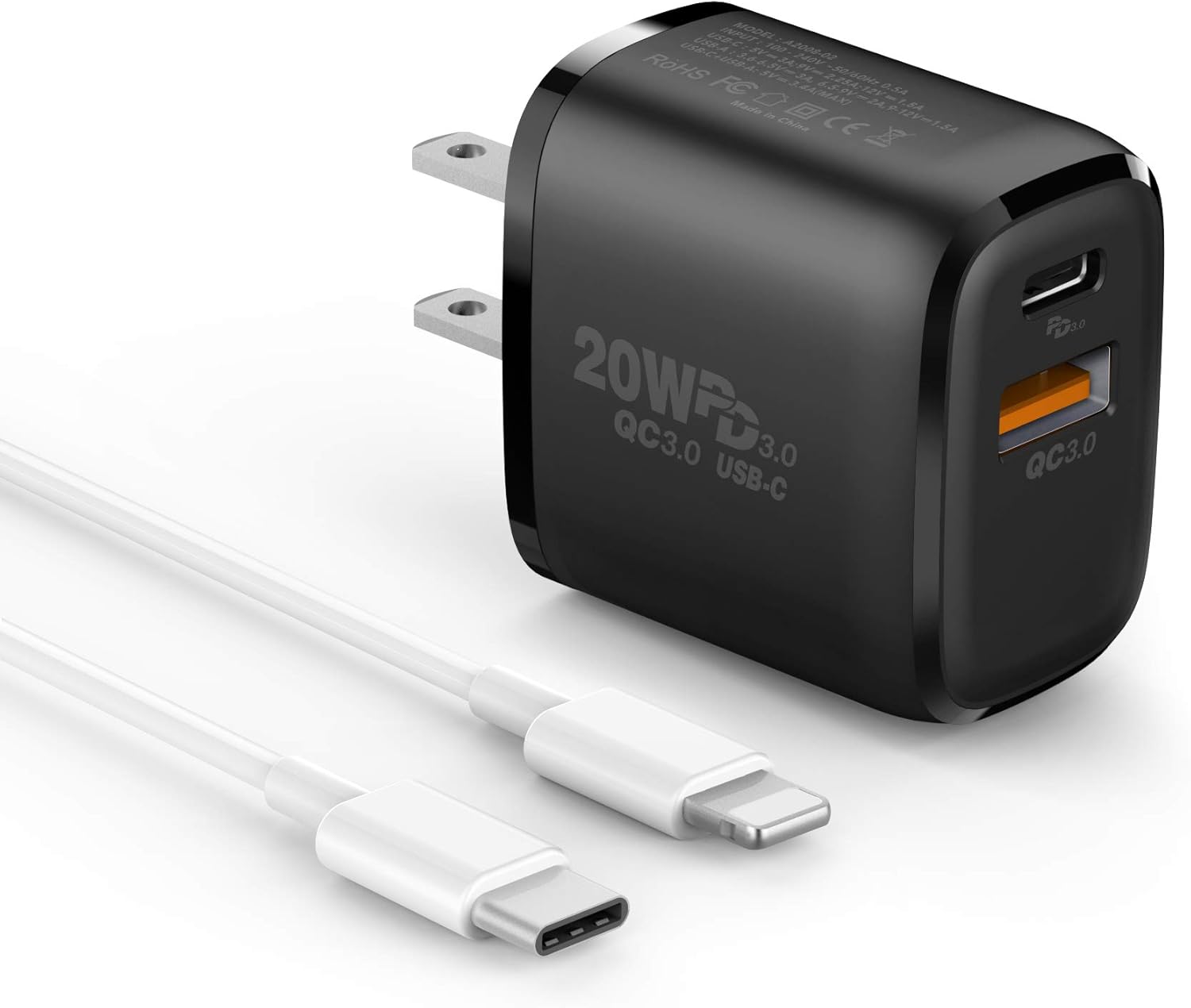 iPhone 12 Charger【Apple MFi Certified】, 20W Dual Port Wall Charger Plug with 3.3ft Cables, PD/QC 3.0 USB C Fast Charger Power Adapter for iPhone 12/ Mini/Pro Max/11/11 Pro Max/Galaxy/Pixel(Black)