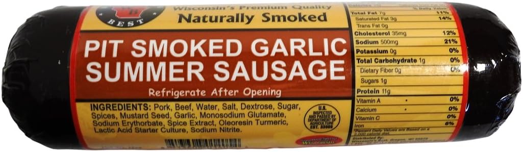 Wisconsin Best Pit Smoked Summer Natural Garlic Sausage, 12 Ounce