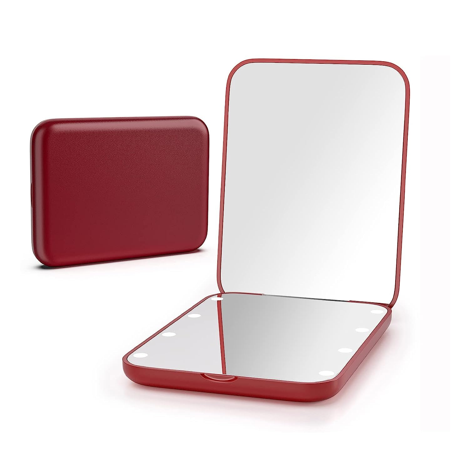 Kintion Pocket Mirror, 1X/3X Magnification LED Compact Travel Makeup Mirrors with Light for Purse, 2-Sided, Portable, Folding, Handheld, Small Lighted Mirror for Gift, Wine Red — image 1