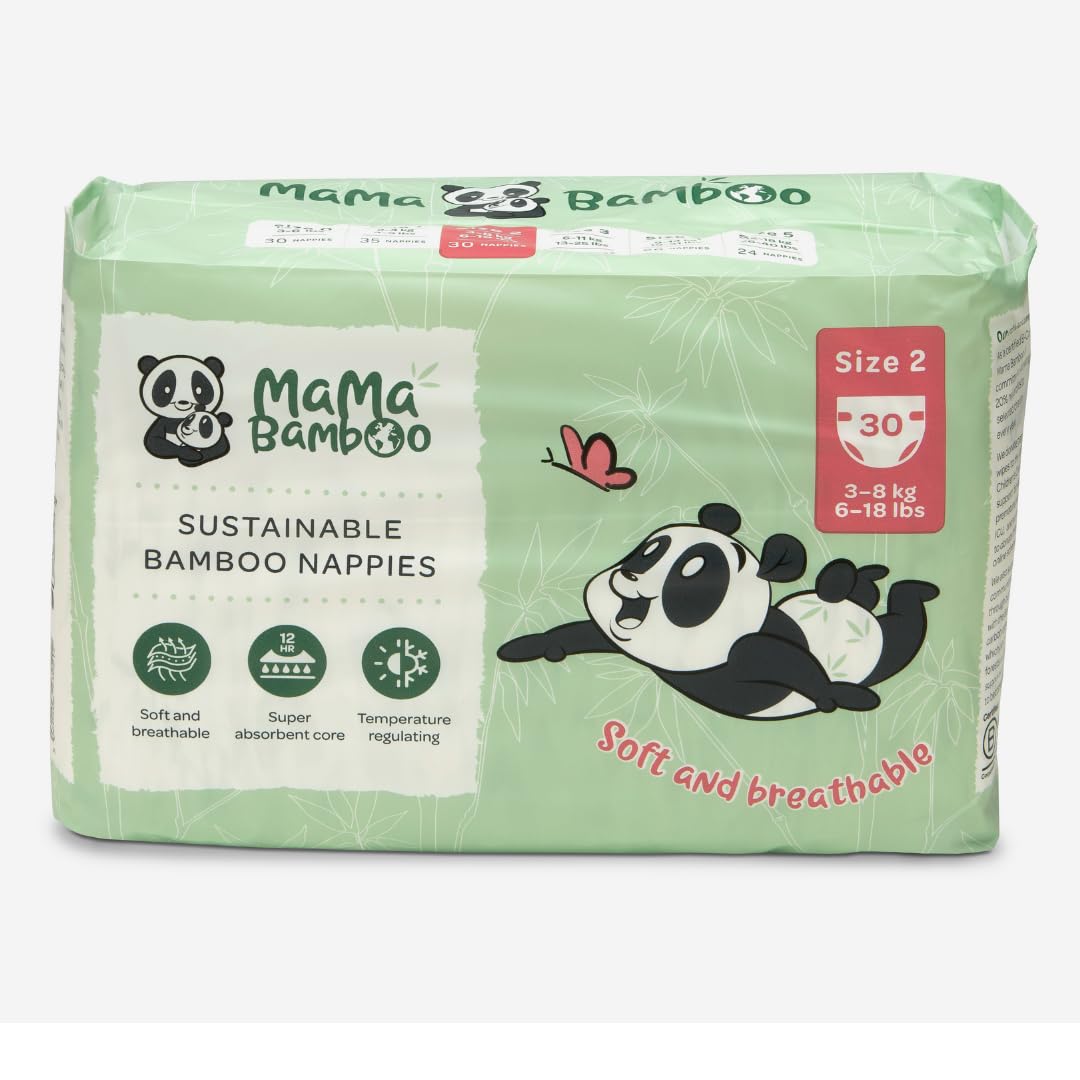 Mama Bamboo Couches écologiques biodégradables Taille 2 Bambou de Luxe sans chlore Hypoallergénique