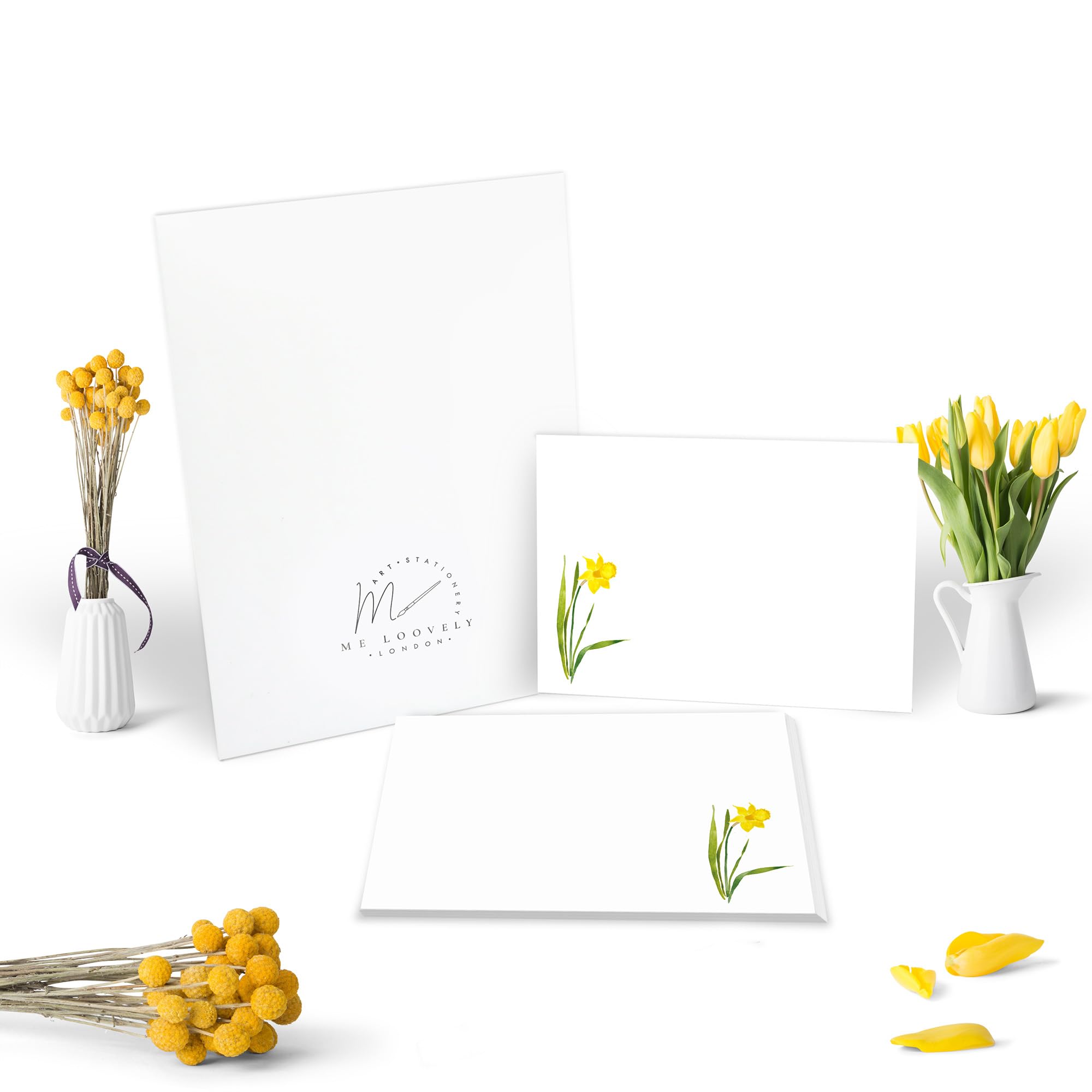 Me Loovely Yellow Daffodil Flat Notecard and Envelopes Sets A6 Size Floral Thank You Notecards Multipack Greeting Cards | Christmas Gifts (Set of 10 with Gift Envelope)