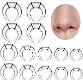 Longbeauty 14 Pcs Glass Septum Stretching Kit 14G-2G Ear Gauges Expander Set C Shape Tapers Gauges Horseshoes Body Piercing Jewelry Set