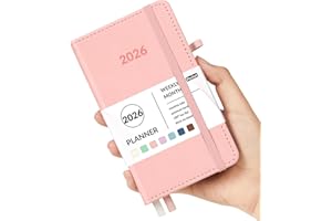 Forvencer Pocket Planner 2026, Weekly Monthly Planners with Month Tabs for Purse, 3.5" x 6", Jan 2026-Dec 2026, Cute Small Daily Academic Calendar, Elastic Band, Hardcover Agenda for Women, Teacher