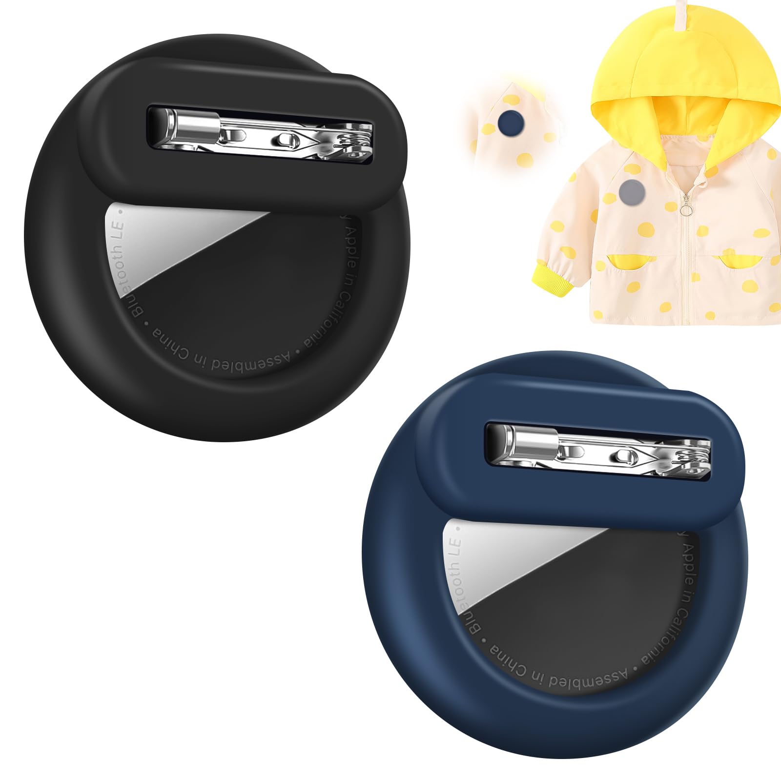 AXFEE 2PCS Hidden Air-Tag Case for Kids, Air-tag Holder with Safety Pins, Anti-Removal Sicoilne Case, Compatible with A-pple air-tag for Kids Adult Pets Backpack Inside Clothes, Black, Dark Blue