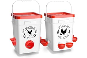 ‎TGEYD Tgeyd 5Gal/25Lb Large Chicken Feeder and Waterer Set (Rain Proof/No Waste), with S-Hooks for Easy Hanging