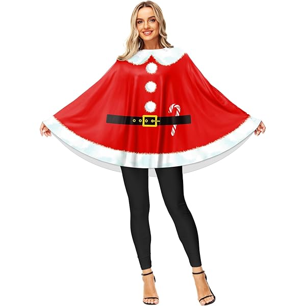 Cape De Noël Femme Rouge Velours - Court, Avec Bordure Blanche Et Pompons - Déguisement Mère Noël, Fêtes, Photos