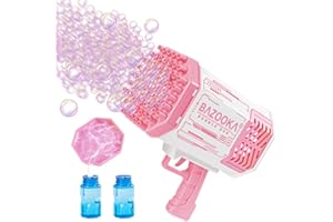 DESERTHOME Bubble Machine Guns, Bubble Guns with Light, Bubble Solution, 69 Holes Bubbles Machine for Kids Adults, Summer Toy Gift for Outdoor Indoor Birthday Wedding Party - Pink Bubble Makers
