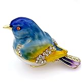 JWT Astyle Blue Mountain Bird Hinged Trinket Box with Crystal Stones .Animal Jewelry Box.Necklace Rings Earrings Storage.Bird Figurines Home Decor,Collectible Trinket Boxes Gift ., Blue Yellow