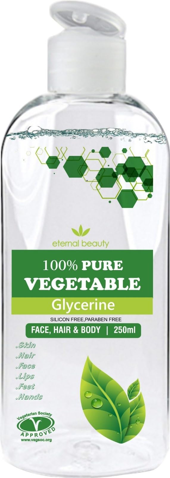 Pure Vegetable Glycerine 250ml – 100% Pure, Vegan & Natural Moisturizer for Skin, Face, Hair & Body – Hydrating, Beauty & Hair Care by Eternal Beauty