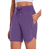 baleaf Women's 7" Athletic Long Running Shorts Workout Gym Quick Dry Hiking Shorts High Waisted Zipper Pocket