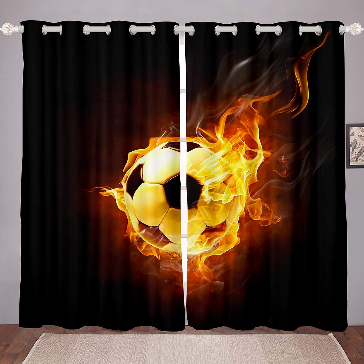 Loussiesd Football Curtains Boys Sports Theme Curtains for Bedroom Living Room Kids Boys 3D Football Pattern Windows Drapes Competitive Games Room Decoration,W46*L72