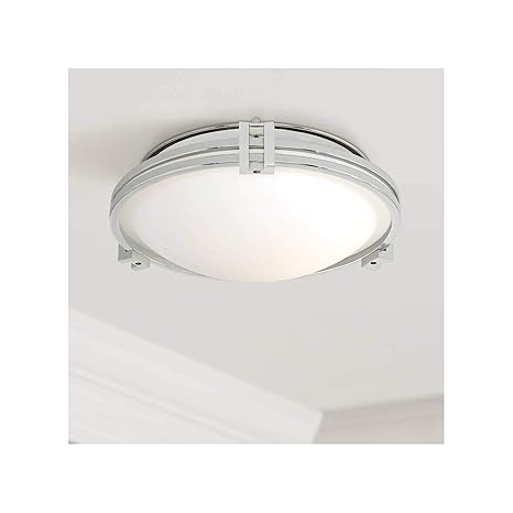 Deco Modern Ceiling Light Flush Mount Fixture Chrome 12 3 4 Wide White Glass Bowl For Bedroom Kitchen Living Room Hallway Bathroom Possini Euro
