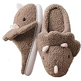 Caistre Adult Unisex Animal Slippers - Warm Plush Dinosaur Design Home Shoes - Funny Triceratops Non-Slip Bedroom Slippers