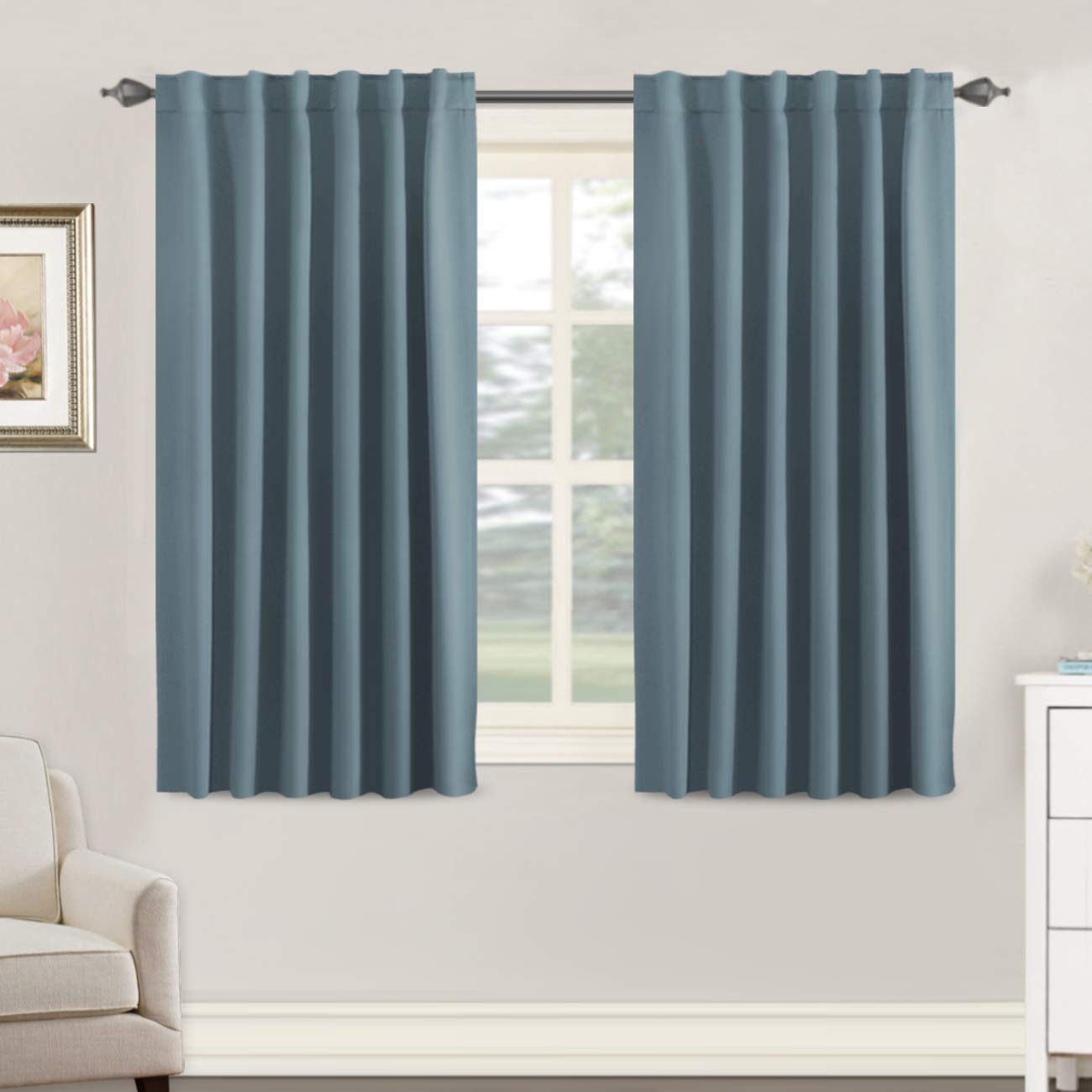 H.VERSAILTEX Blackout Curtains Thermal Insulated Window Treatment Panels Room Darkening Blackout Drapes for Living Room Back Tab/Rod Pocket Bedroom Draperies, 52 x 54 Inch, Stone Blue, 2 Panels