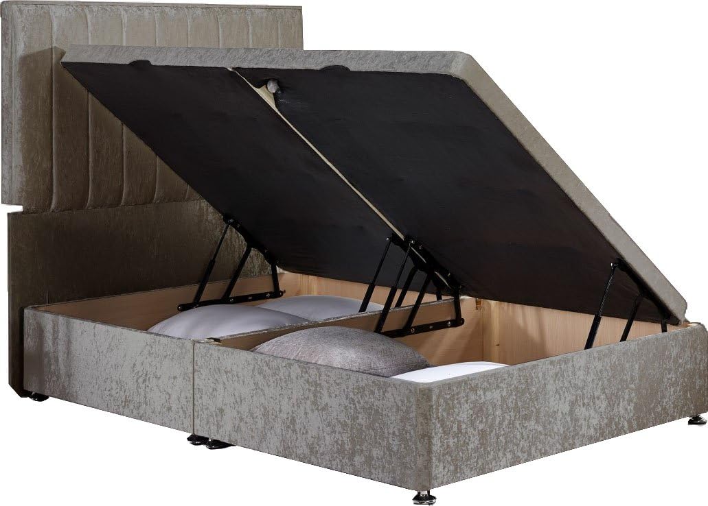 Luxan Harvard Ottoman Divan Base - Silver Velvet Fabric - King Size 5ft