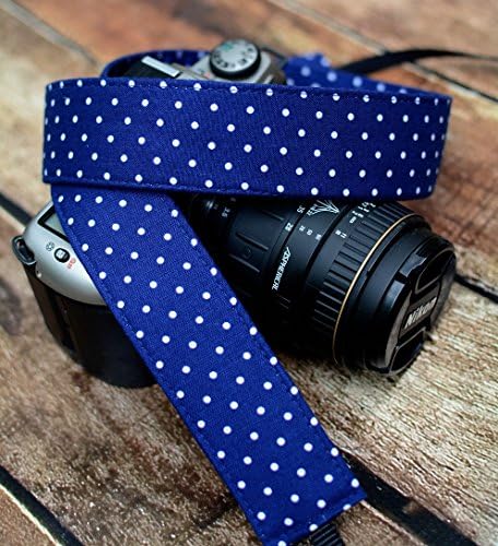 White Polka Dots on Navy Blue - dSLR Camera Strap
