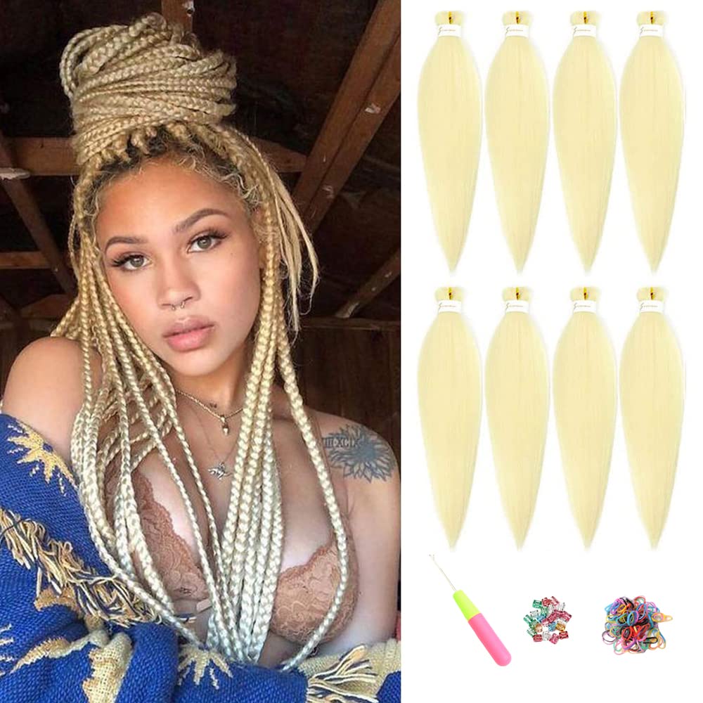 ShowJarlly Pre-Stretched Braiding Hair 8Packs/Lot Yaki Straight Texture Extensions Crochet Hair Braids Professional Synthetic Fiber Easy Soft Hair Extensions Crochet Hair Braiding (26inch, 613#) — image 1