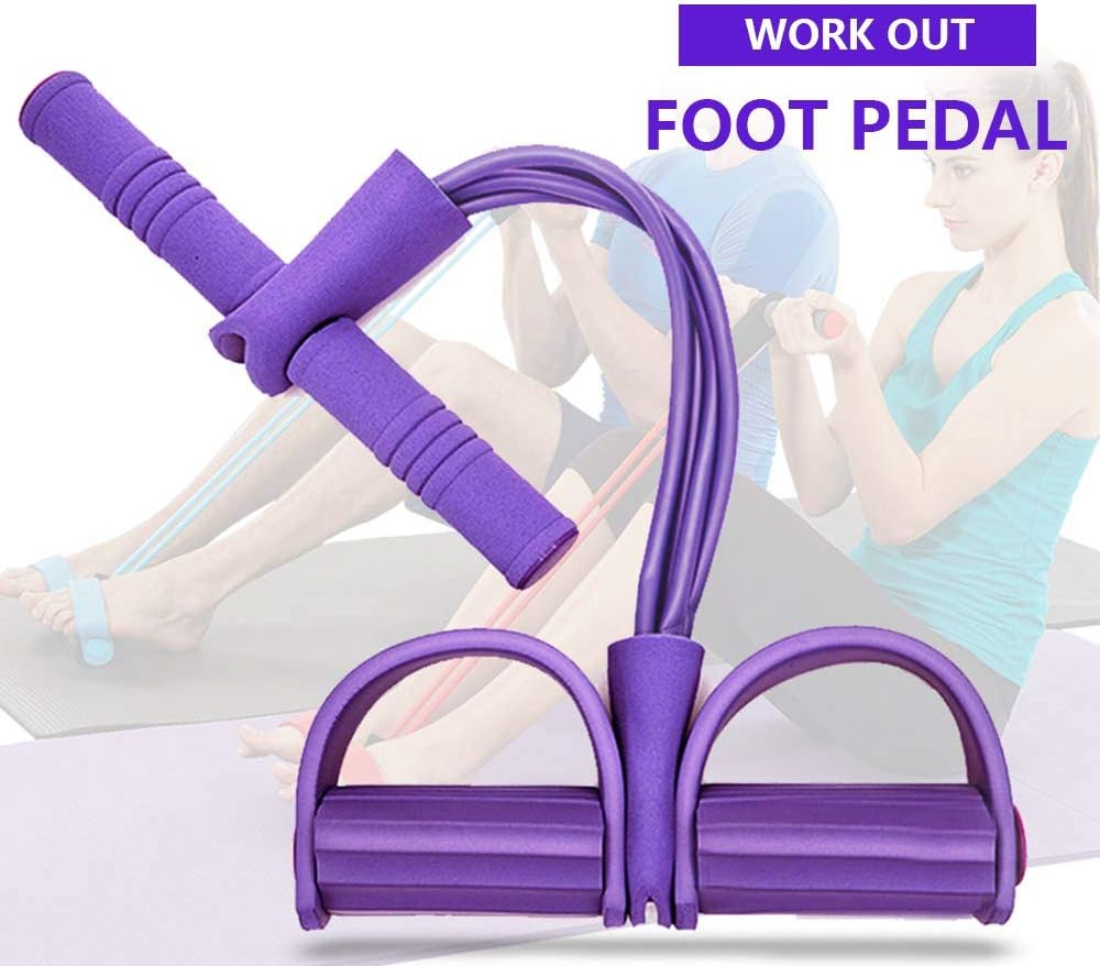 Foot Pedal Resistance Band, 4-Tube Natural Latex Sit-up Bodybuilding Expander, Elastic Pull Rope Fitness Equipment, for Abdomen, Waist, Arm, Yoga Stretching Slimming Training