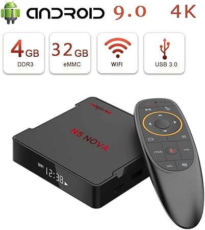 WFGZQ Caja De TV De Voz Android 9.0, Caja De TV Inteligente De 4GB + 64GB