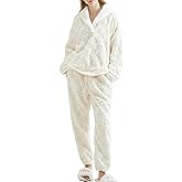 VOROFY Women's Ultra-Soft Fleece Pajama Set Cozy 2-Piece Flannel Sleepwear with Pullover Top & Pants Warm Fuzzy Winter Pjs