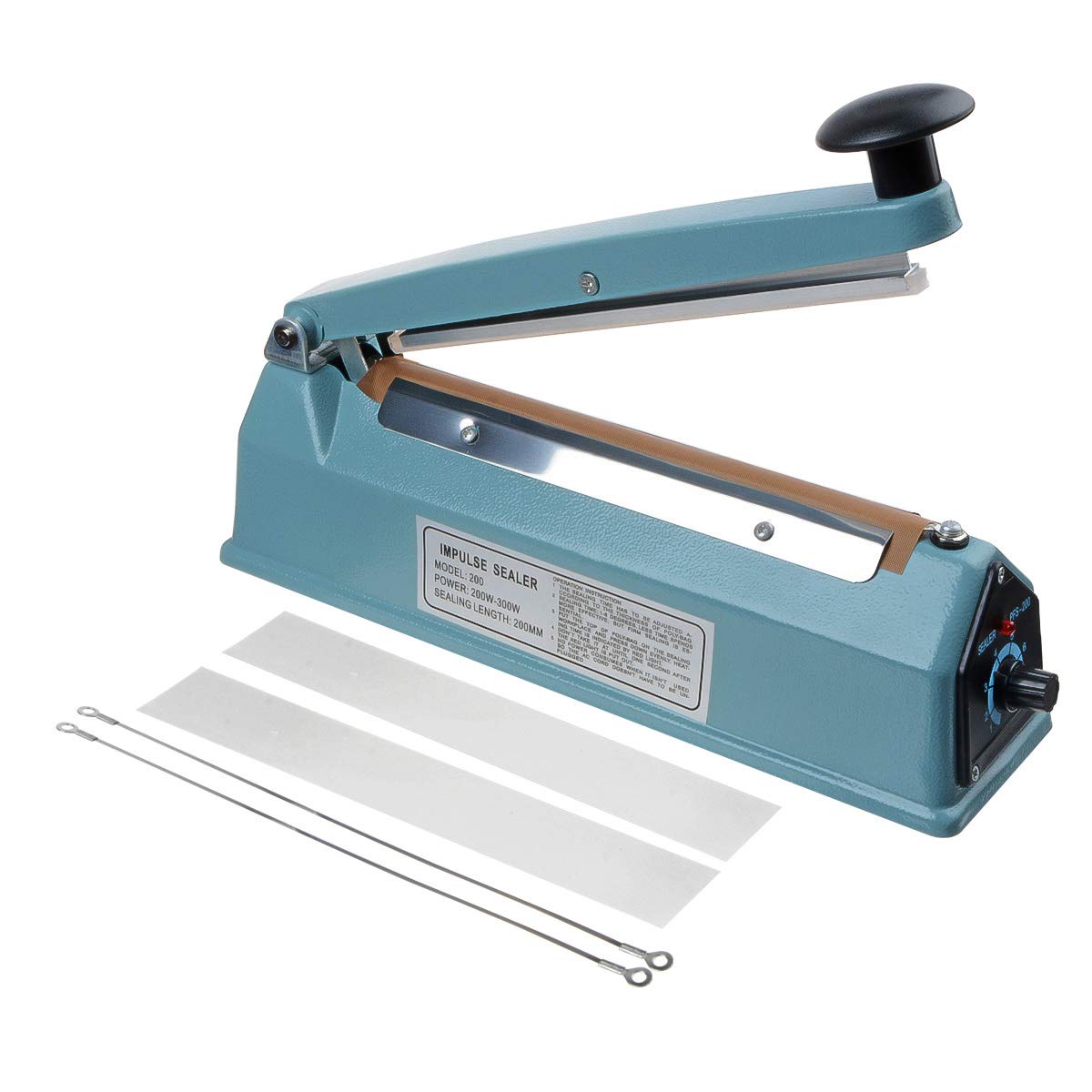 Photo 1 of 8" (200mm) Impulse Sealer Upgrade Thicken Iron case- Manual Poly Bag Heat Sealing Machine Closer Kit w/Adjustable Timer, Portable with Free Replacement Element Grip and Teflon Tape (8 Inch)