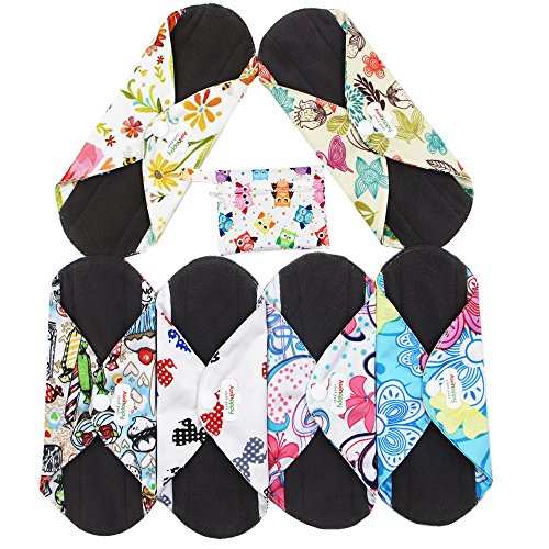 Asenappy Charcoal Bamboo Cloth Menstrual Pads 6PCS Reusable Sanitary Pads Panty Liners (Small)