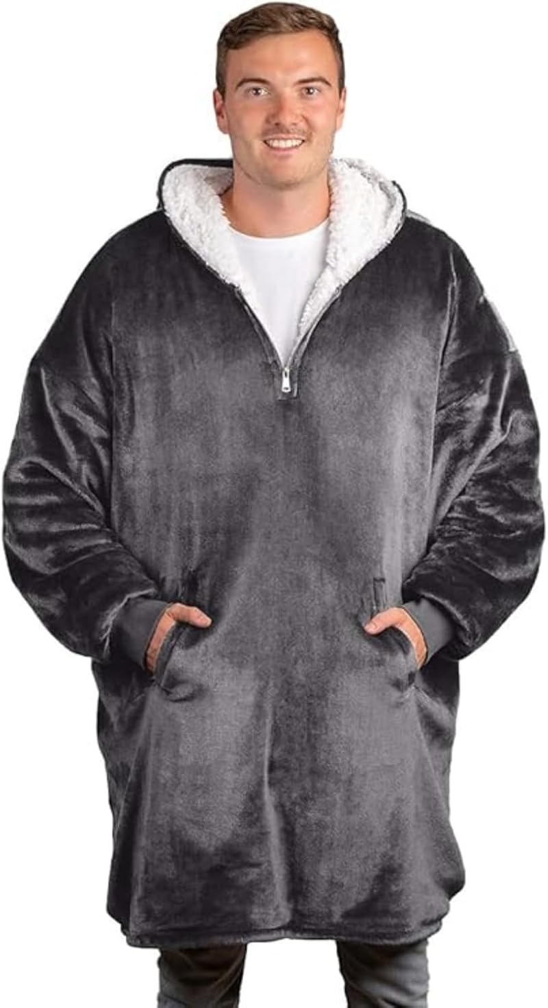 trekki The Big Softy Blanket Hoodie Dark Grey Oversized Sherpa Fleece