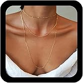 Erimberate Bohemian Layered Satellite Choker Necklace Gold Long Chain Necklace Minimalist Station Bead Necklace Layered Satellite Chain Necklace Jewelry for Women
