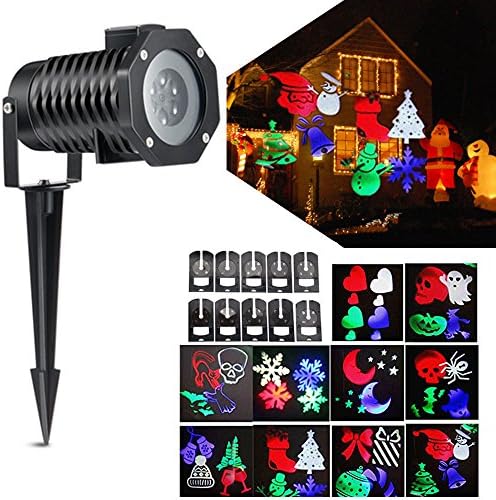 JULYFIRE Rotating Colorful Christmas Projection Moving Snowflakes Spotlight Lights, 10 Pattern Lens Replaceable Projector, Halloween Lamp, Wall Decoration, Wedding Decor, Party Light, Festival Light