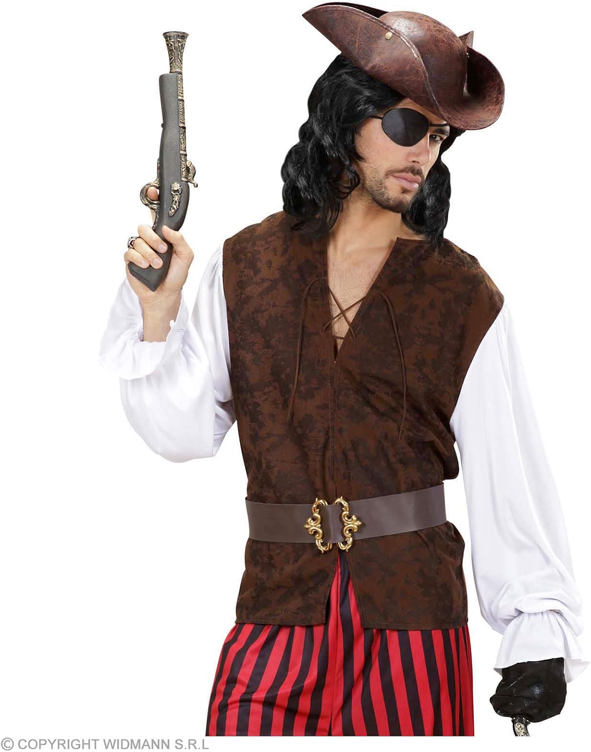 Pirate Shirts With Vest Costume for Buccaneer Fancy Dress, Marrone Rosso Bianco - Image 4