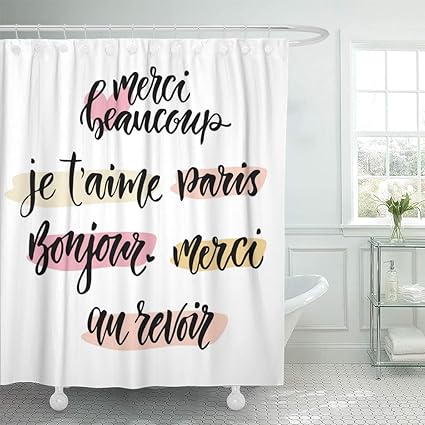 Amazon Com Emvency Shower Curtain Black Paris Calligraphic Phrase