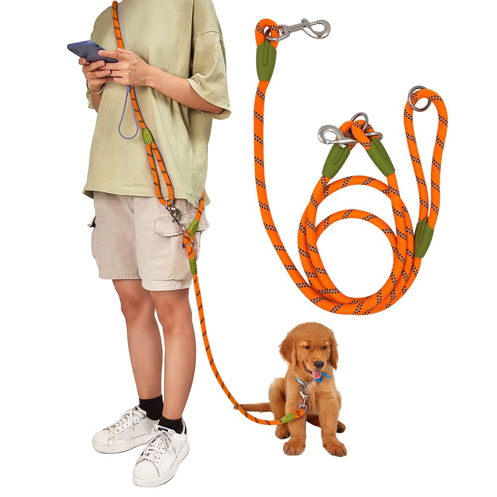 pawstrip Hands Free Dog Leash Crossbody Dog Running Leash Handsfree Pet Rope for Hiking Training Heavy Duty Reflective Pet Walking Belt (Orange)