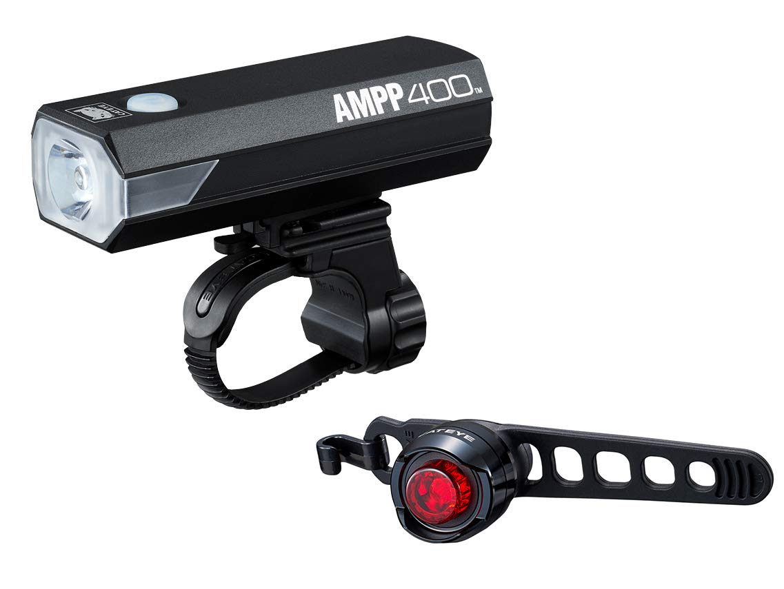 CATEYE AMPP 400 / ORB Rechargeable LED Light Set Front & Rear Safety Lights Bright 400 Lumen, black