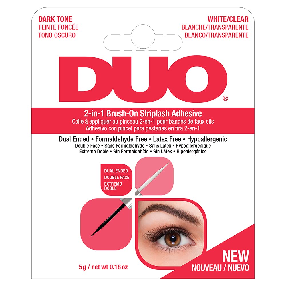DUO 2-in-1 Brush-On Striplash Adhesive Lash Glue | Strong Eyelash Glue with Lightweight & Waterproof Formula | Professional Lash Glue for Eyelash Extensions & Cluster Lashes | Dark/Clear, 0.18 Ounces