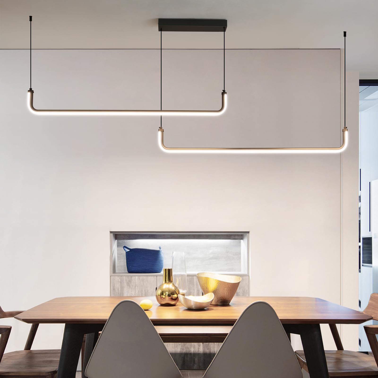 Chandelier, 2-Light Modern Ceiling U-Shaped Pendant